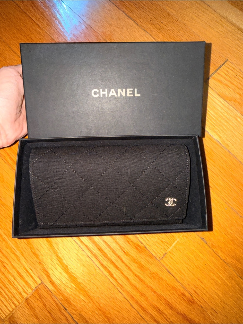 CHANEL Black Quilted Sunglasses Case with Gold CC Logo